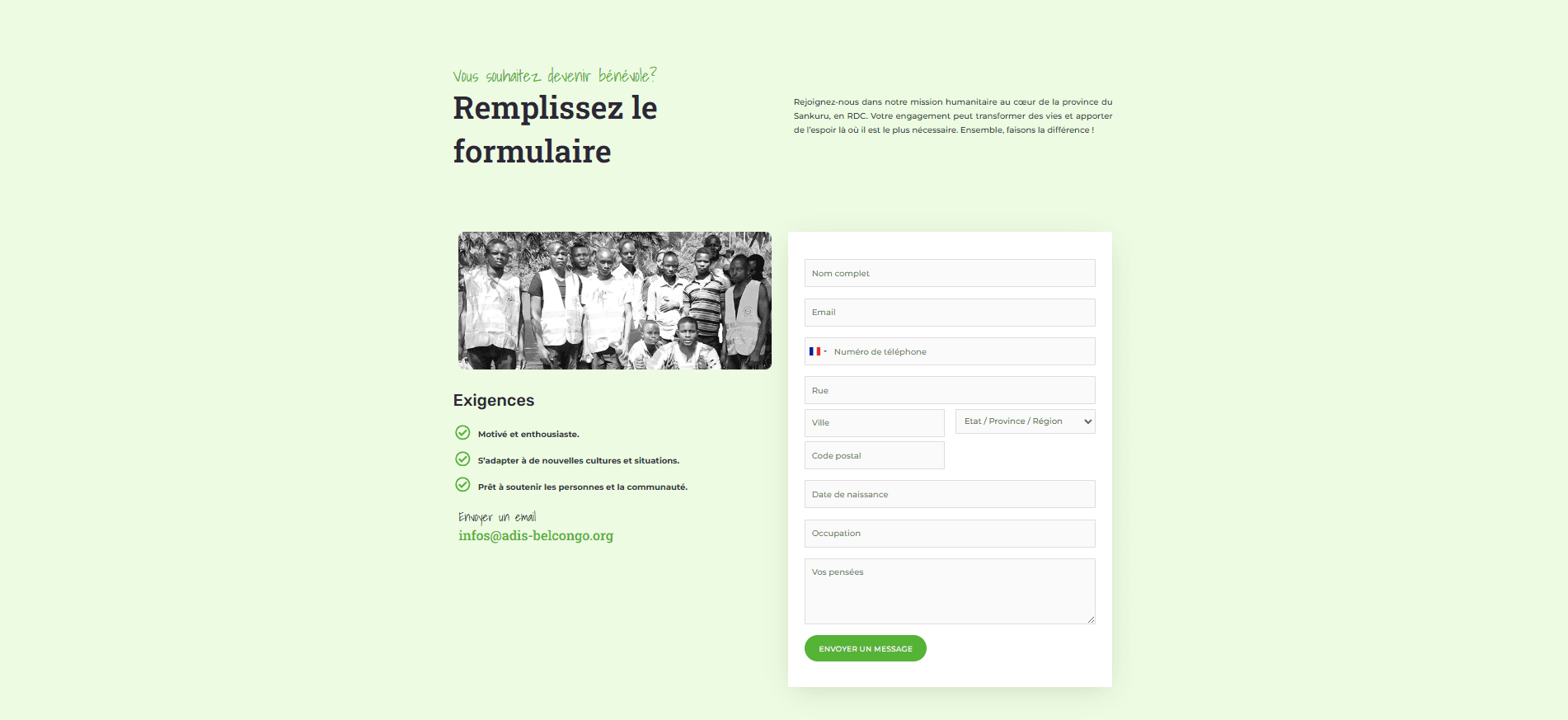 Section bénévolat et engagement communautaire