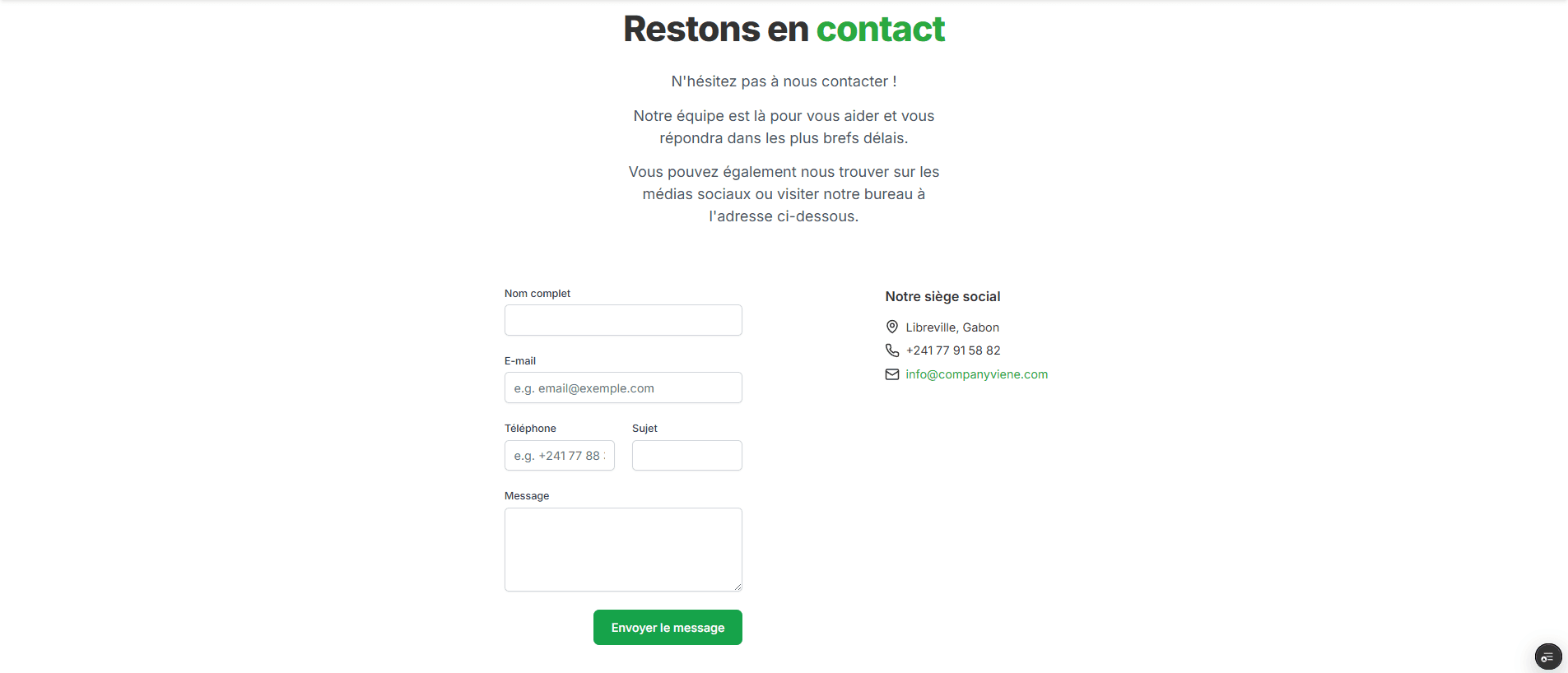 Formulaire de contact avec validation et envoi d'emails